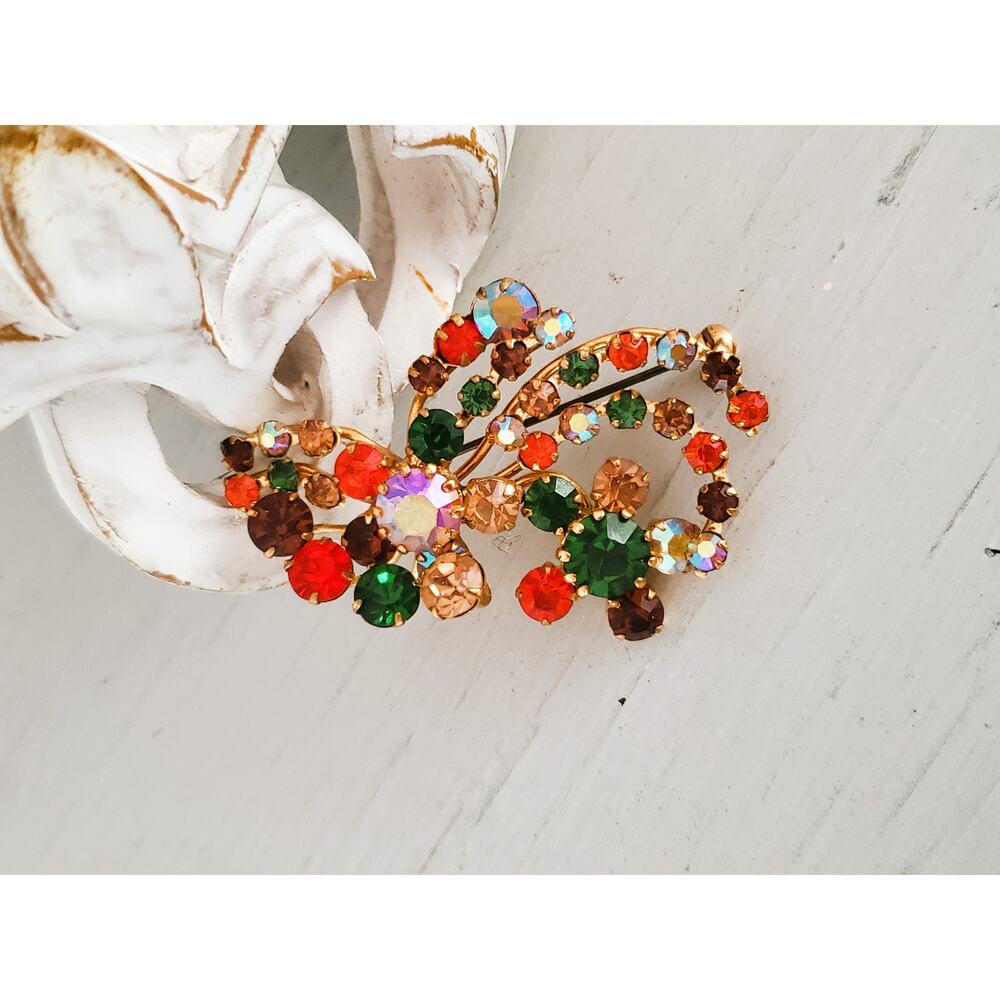 Vintage Austria Multi Color Rhinestone Brooch